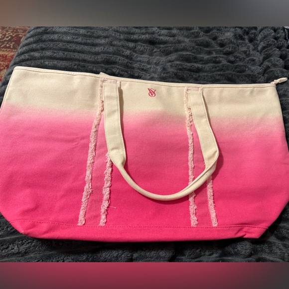 Victoria's Secret Handbags - Pink Ombre Canvas Tote with Frayed Strip Detail Victoria Secret